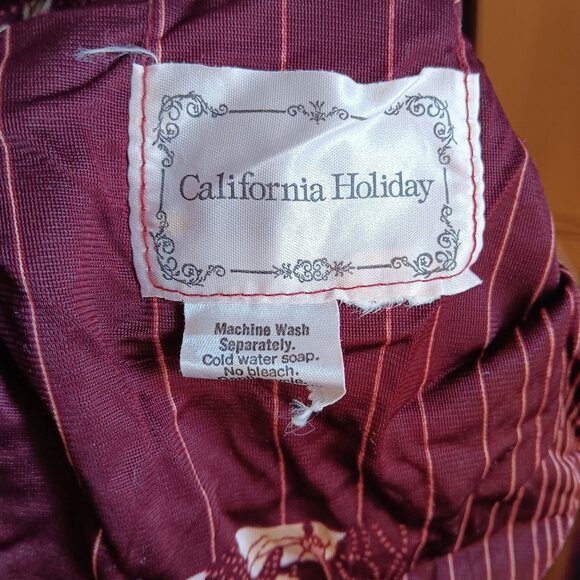 sz 8 True Vintage Boho Burgundy Midi Dress Belt Pinstripe Pattern Acetate 1970's - Picture 7 of 10